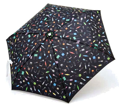Friendly, smiling transistors and diodes populate this whimsical umbrella from the Kuralab design group